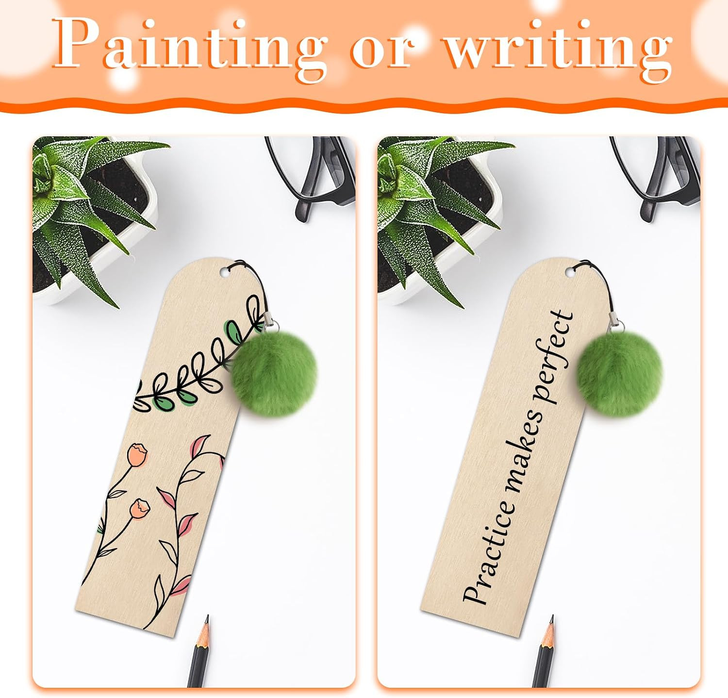30 Pcs Wooden Bookmark,5.7X1.5 in Blank Bookmarks to Decorate with 30 Pcs Colorf