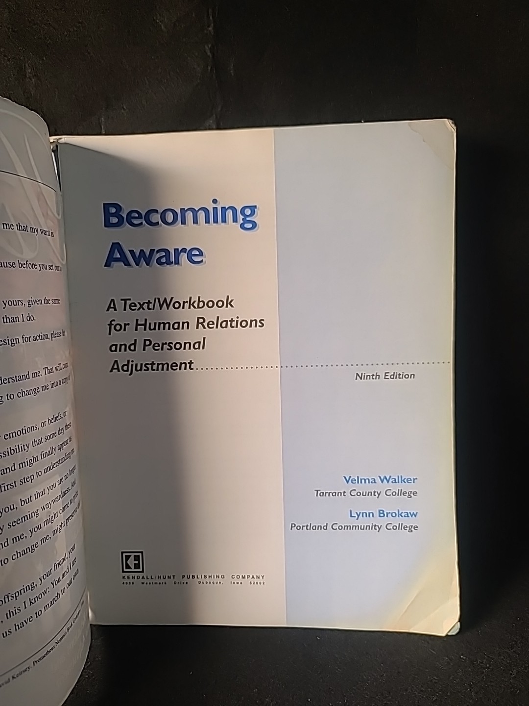 Becoming Aware 9th Edition Velma Walker Lynn Brokaw Psychology Workbook