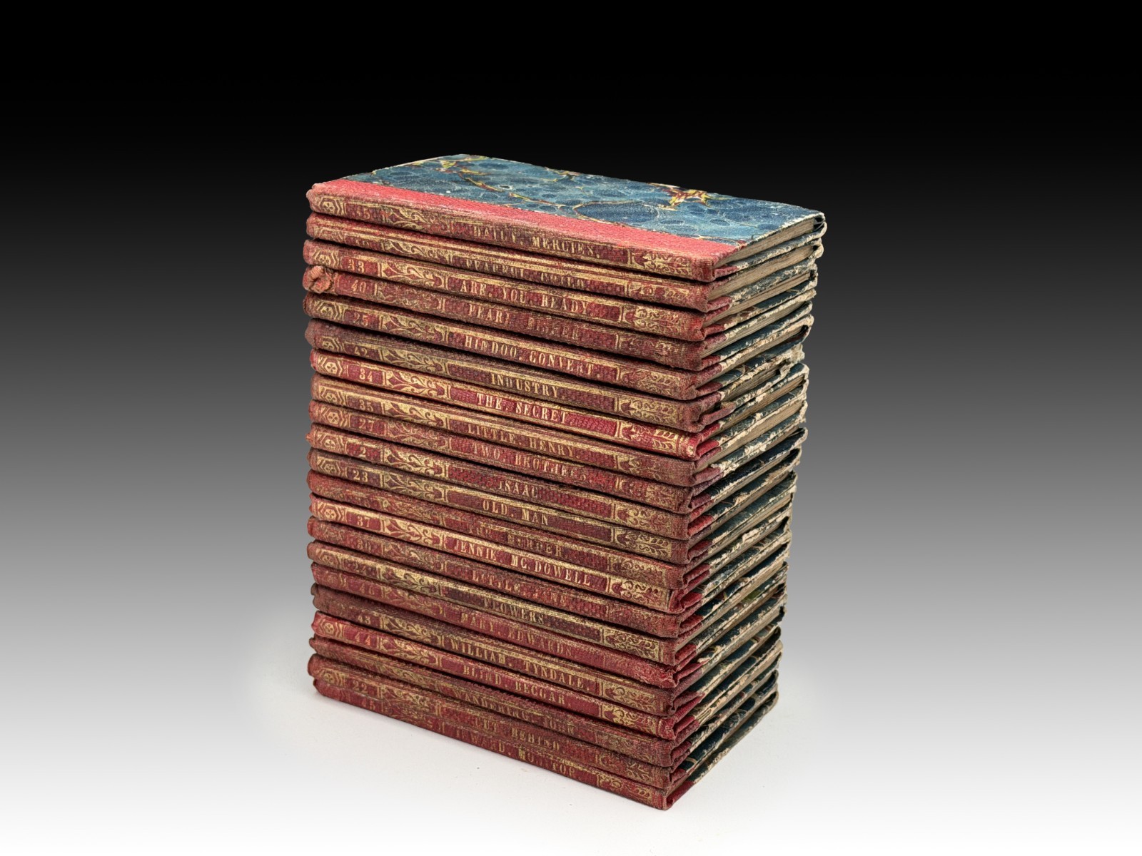 Lot of 21 Antique 19th C. Miniature Childrens Books ASSU Marbled Wandering John