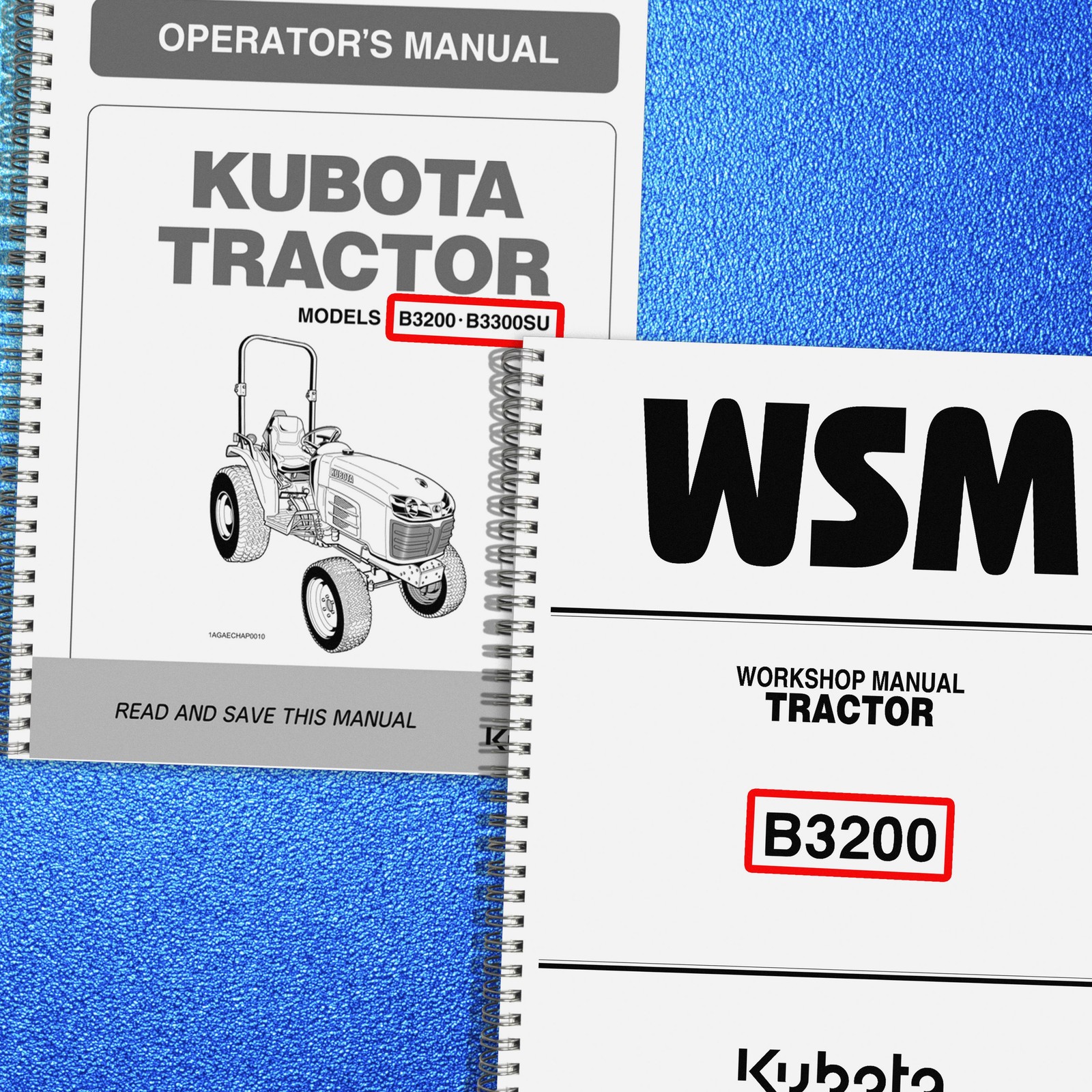 KUBOTA B3200 BUNDLE – OPERATORS & WORKSHOP MANUAL PAIR – SPIRAL BOUND – COVERING