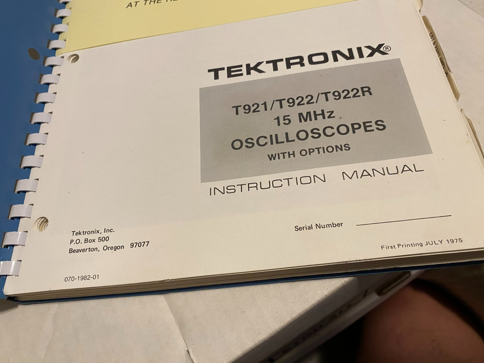 1975 Tektronix Instruction Manual T921/T922T922R 15MHz Oscilloscopes