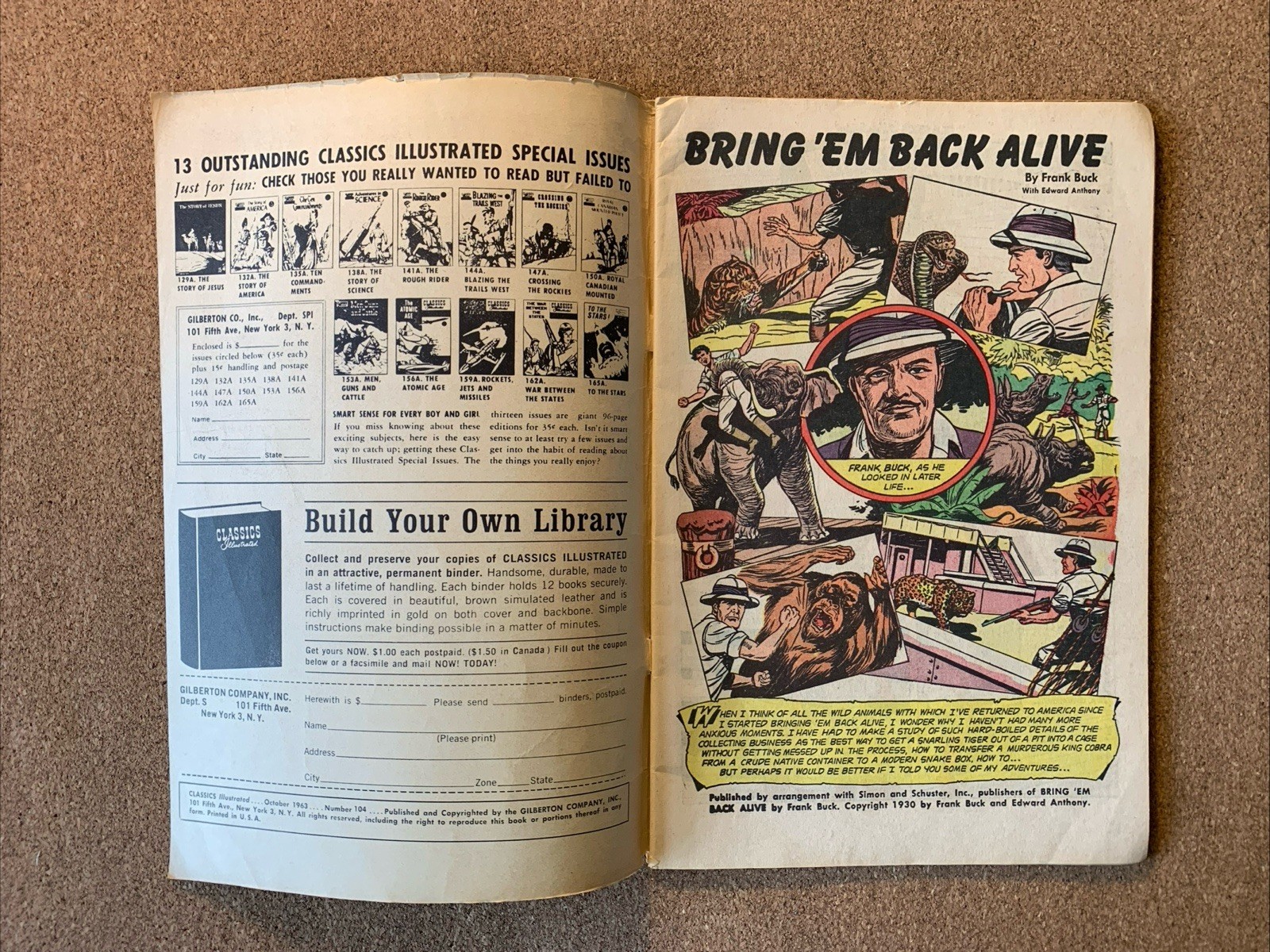 Classics Illustrated #104 Bring &lsquo;Em Back Alive FN+ 1963, 48 pages