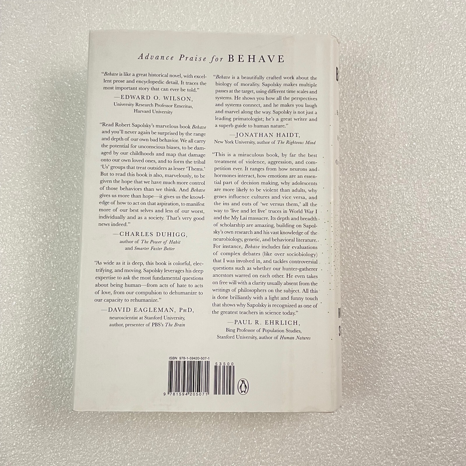 Behave : The Biology of Humans at Our Best and Worst by Robert M. Sapolsky HC/DJ