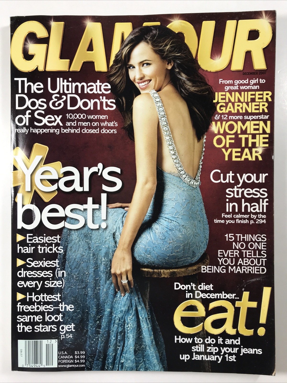 GLAMOUR magazine December 2007-Fashion makeup hair Year&rsquo;s Best, Jennifer Garner