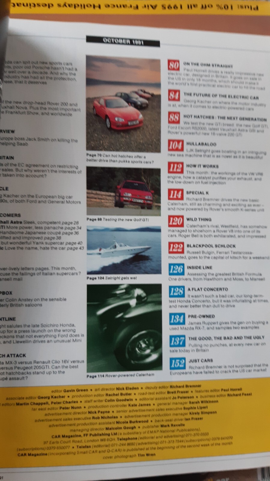 Car Magazine October 1991 205 GTi Golf GTi Astra GSi Escort RS2000 PAGES MISSING