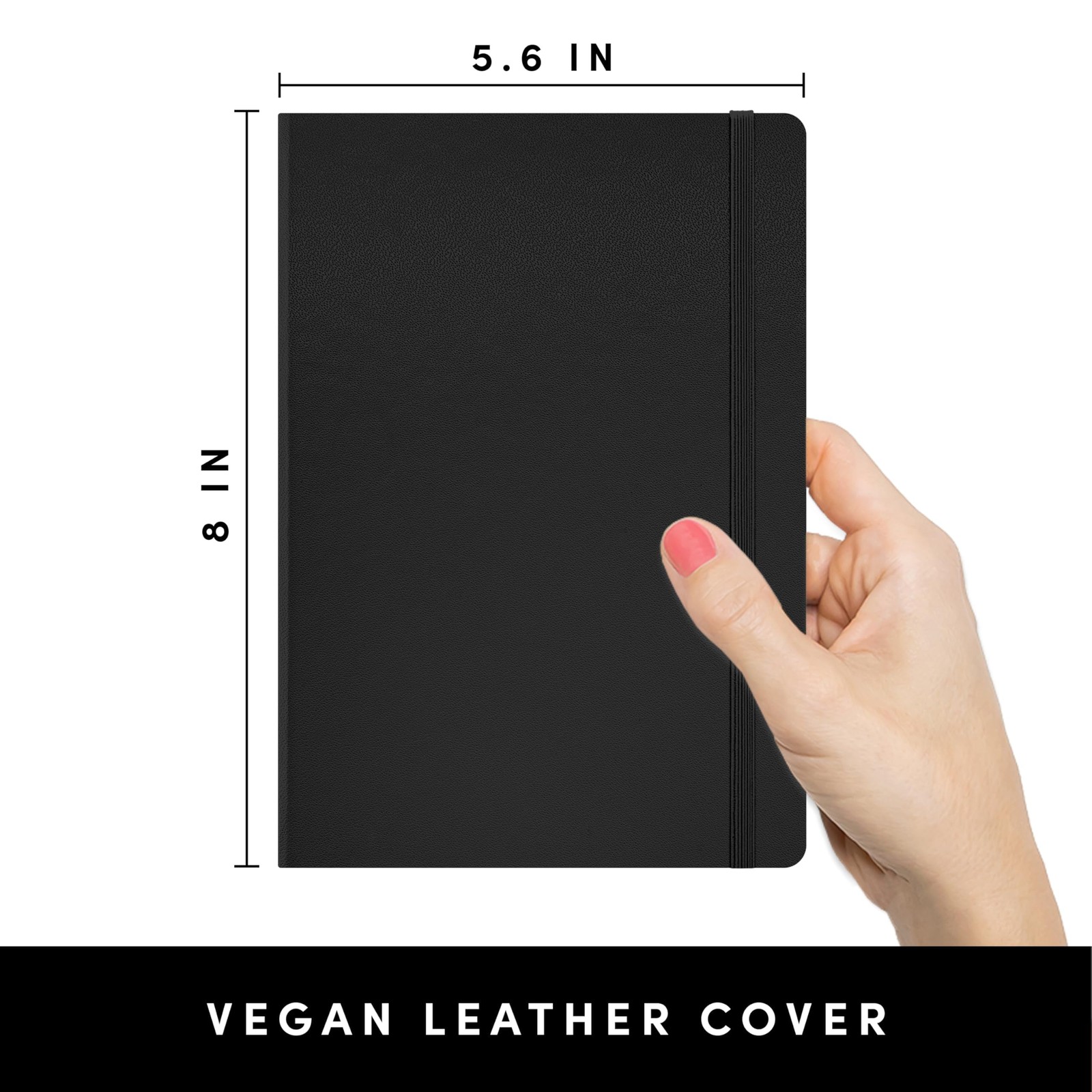 PAPERAGE Lined Journal Notebook, (Black), 160 Pages, Medium 5.6 in x 8 in – 100