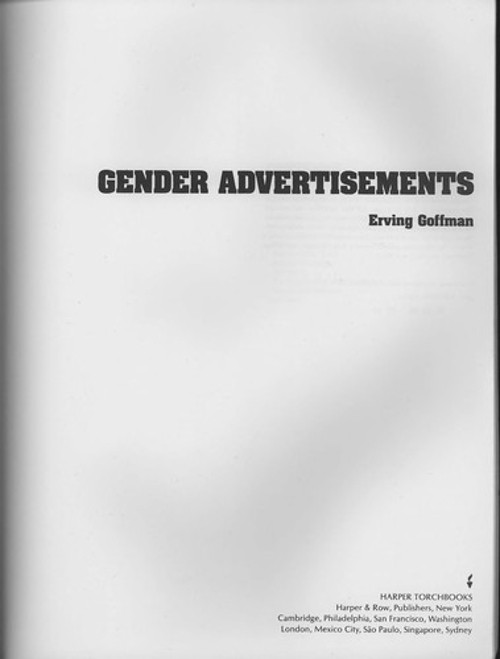 Gender Advertisements Paperback Erving Goffman