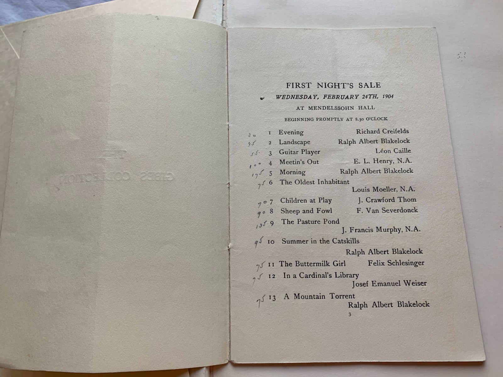 ILLUSTRATED ART CATALOGUE~ PRIVATE COLLECTION OF THE LATE FREDRICK S. GIBBS 1904