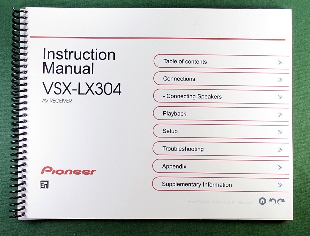 Pioneer VSX-LX304 Instruction Manual: Full Color 180 Pages & Protective Covers!