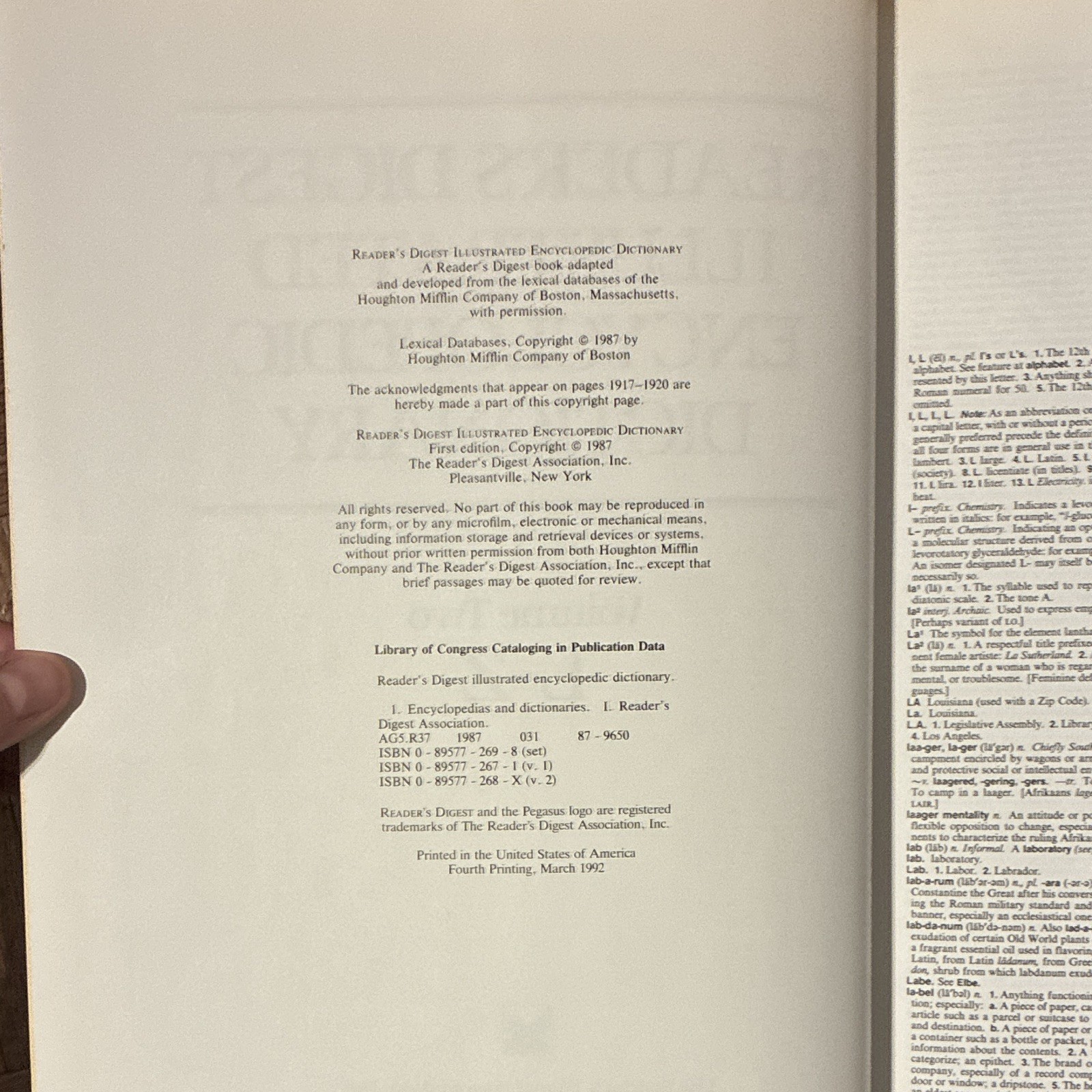 Reader’s Digest Illustrated Encyclopedic Dictionary Vol 1 A-K & L-Z HC 1987