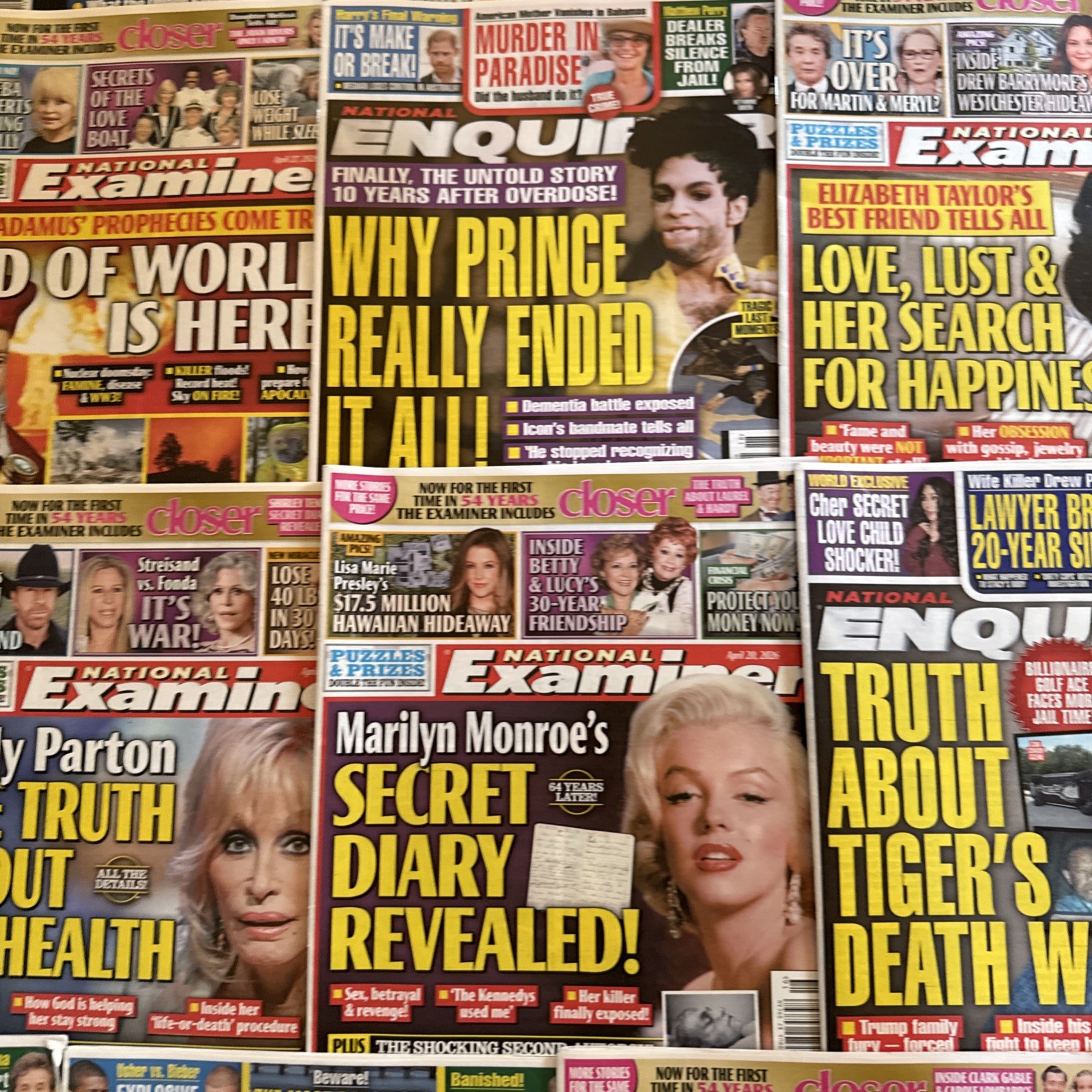 Lot Of 15 NATIONAL EXAMINER Magazines, Globe And Enquirer Mixed Magazine Lot