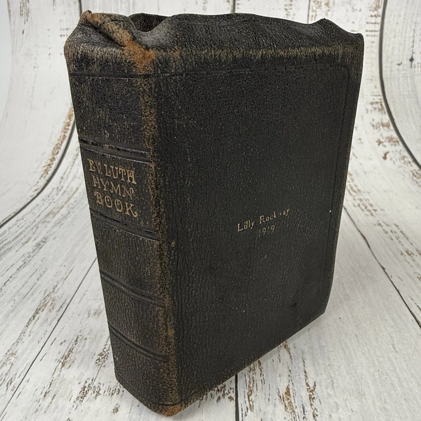 1918 Evangelical Lutheran Leather Hymn Book Antique Name On Front 4.5 in. x 6.5