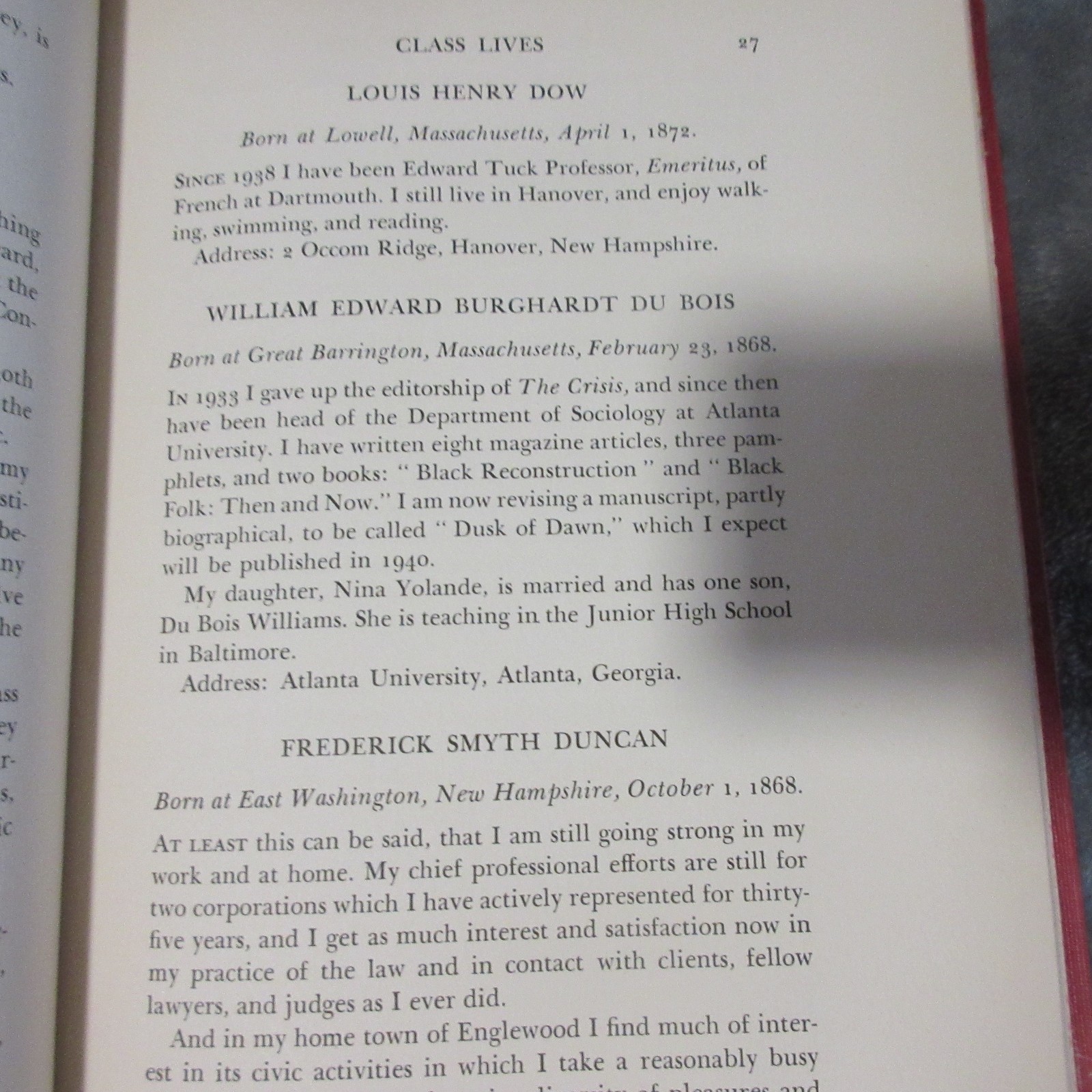 Harvard College Class Of 1890 50th Anniversary Report 1940 – W.E.B. Du Bois RARE