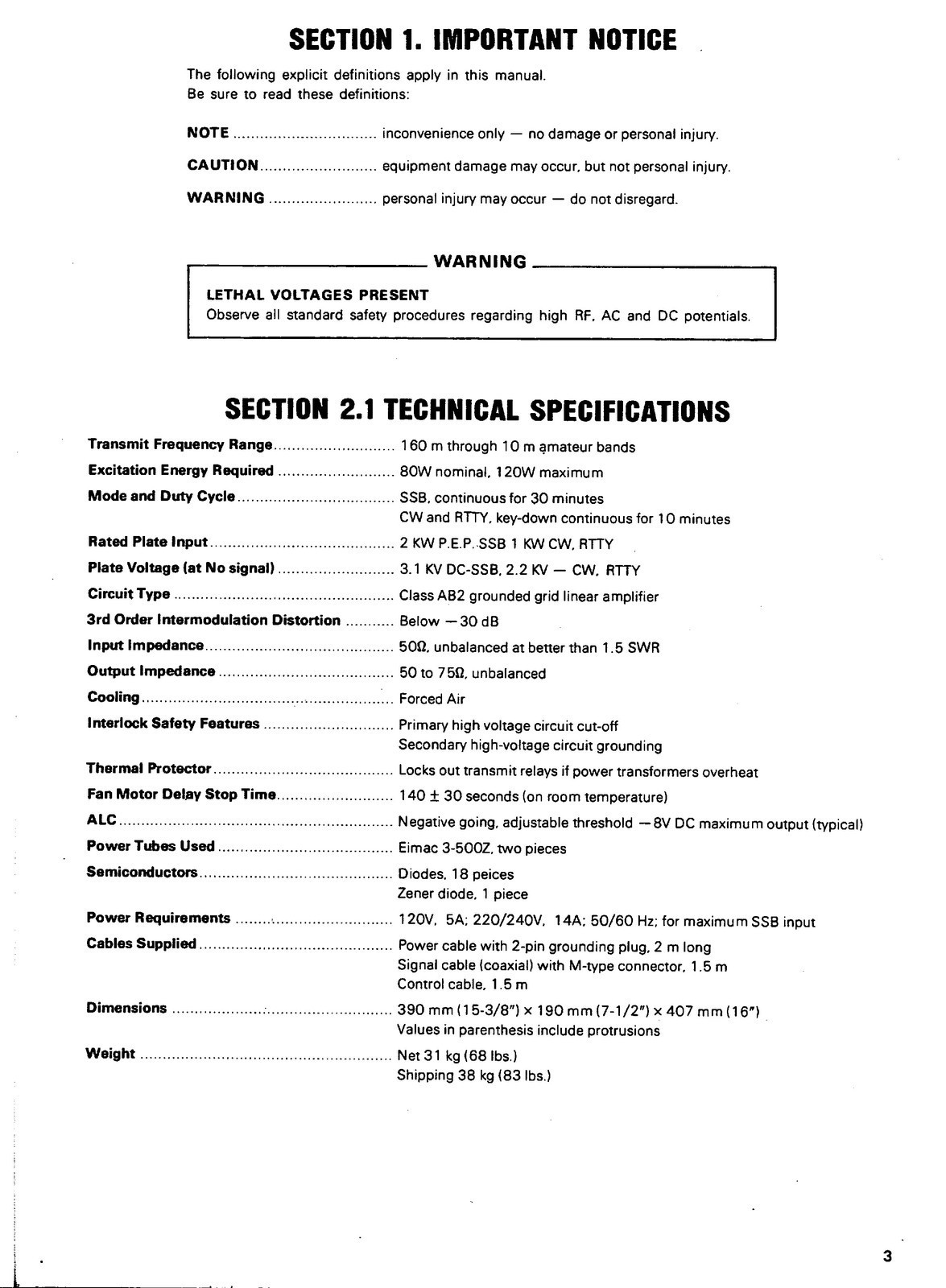 KENWOOD TL-922 HF Linear Amplifier Service Manual, SPIRAL BINDING – TOUGH JACKET