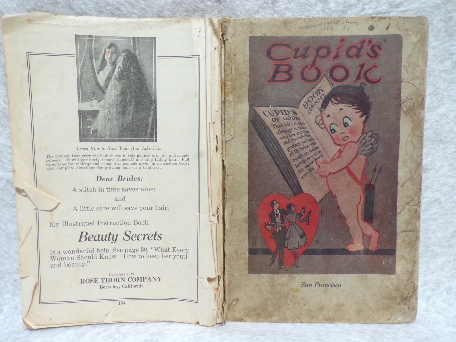 1919 CUPID&rsquo;S BOOK OF GOOD COUNCEL COOK BOOK 104 PAGES MISSING BACK COVER