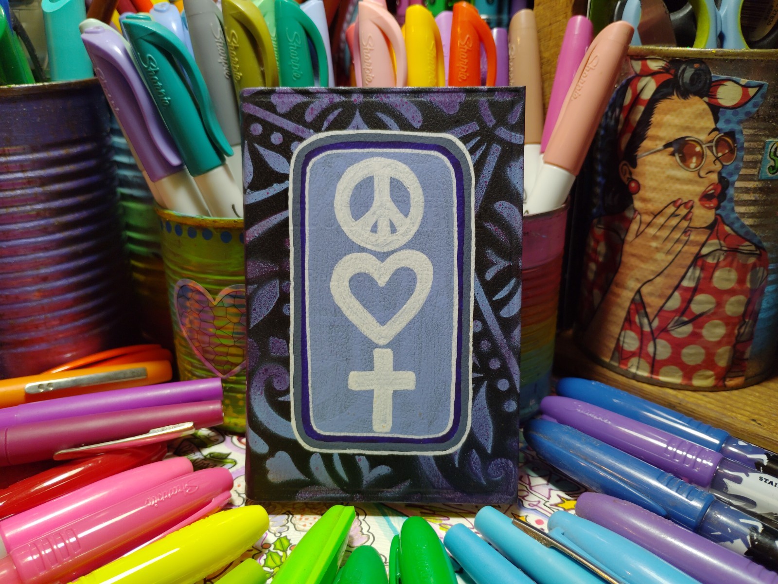 KJV pocket size New Testament Holy Bible, Hand Painted Cover.~Peace Love Jesus