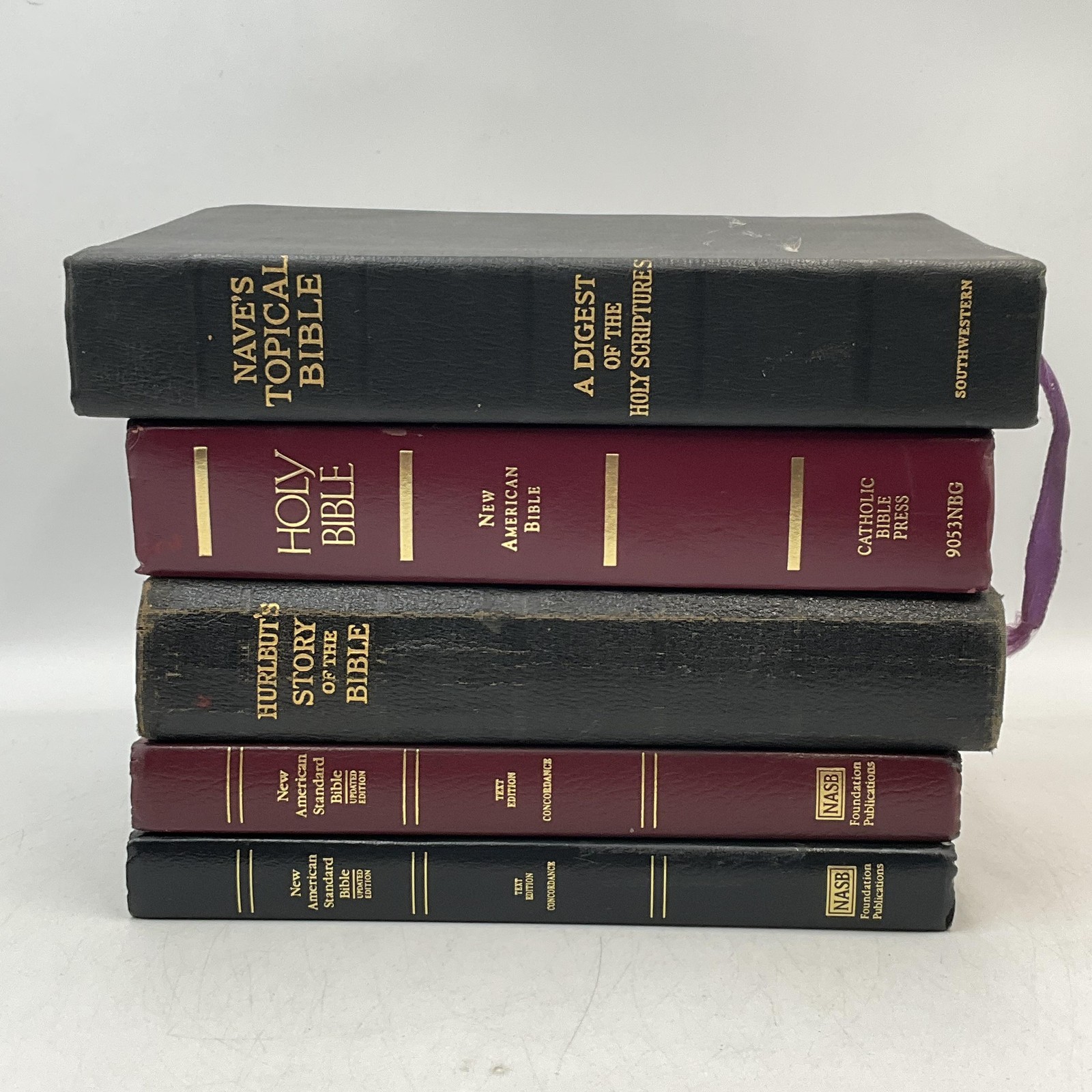 Lot Of 5 Bibles: NASB, New American, NAB, Nave&rsquo;s Topical, Hurlbut Hardcover
