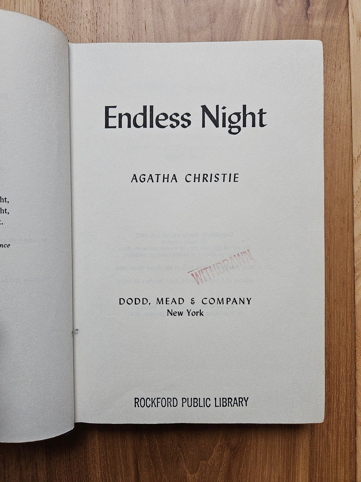 Endless Night by Agatha Christie (1968, Dodd Mead) HC w/ DJ ex-Library