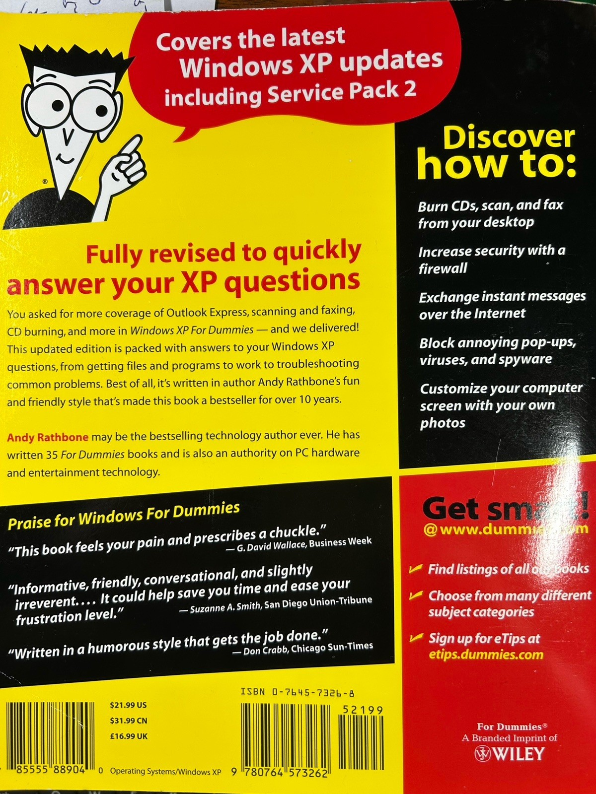 Windows XP For Dummies Paperback by Andy Rathbone 406 pages 2004 2nd Ed