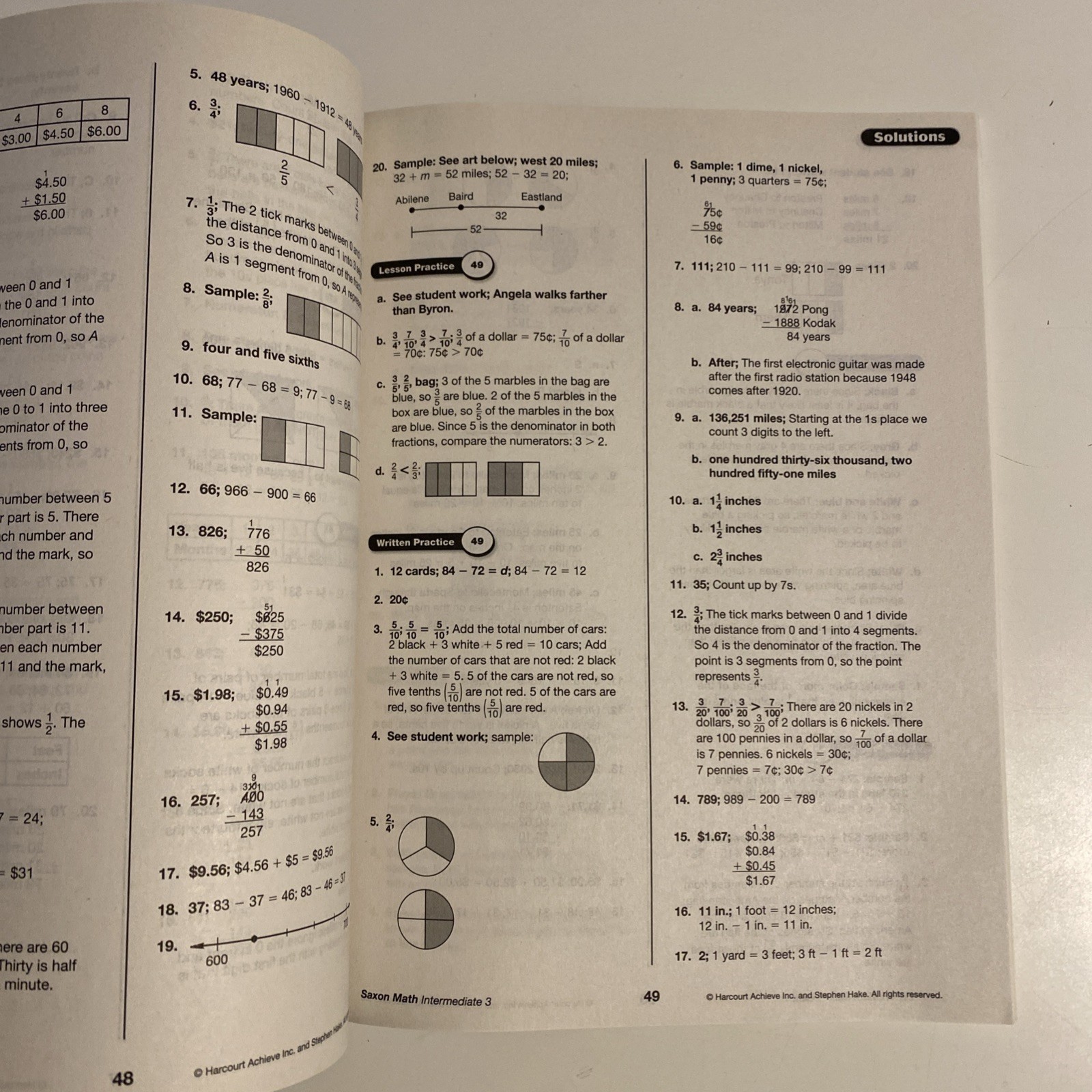 Saxon Math Intermediate 3 Solutions Manual By Stephen Hake 9781600325526