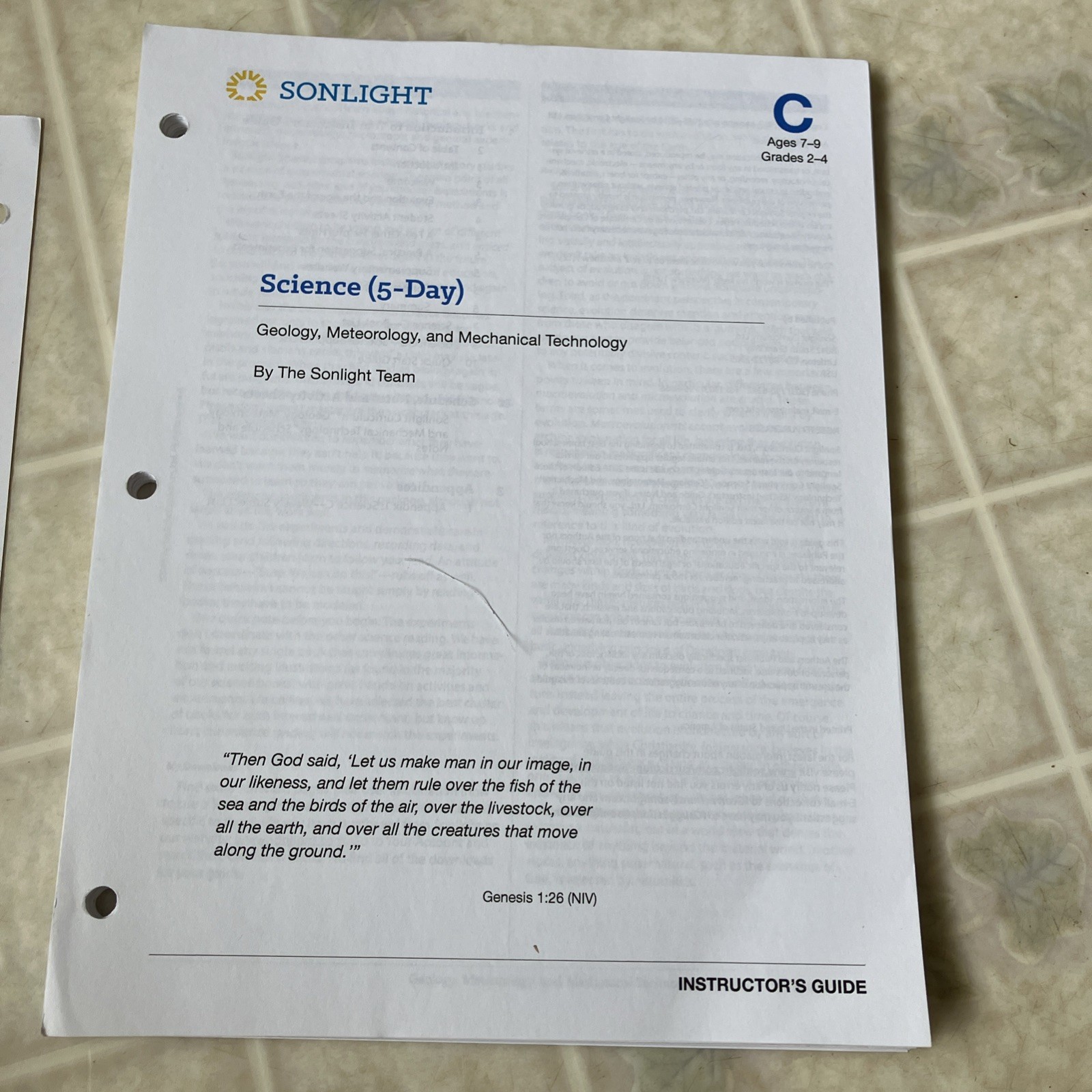 Sonlight Science 5-Day C Instructor&rsquo;s Guide No Binder Geology Meteorology Tech