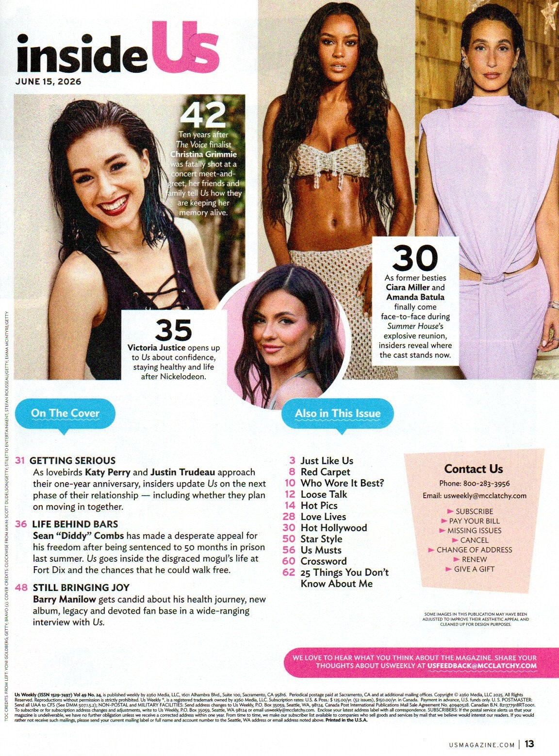 Us Weekly Magazine June 15 2026 Sean Diddy Combs Barry Manilow Christina Grimmie