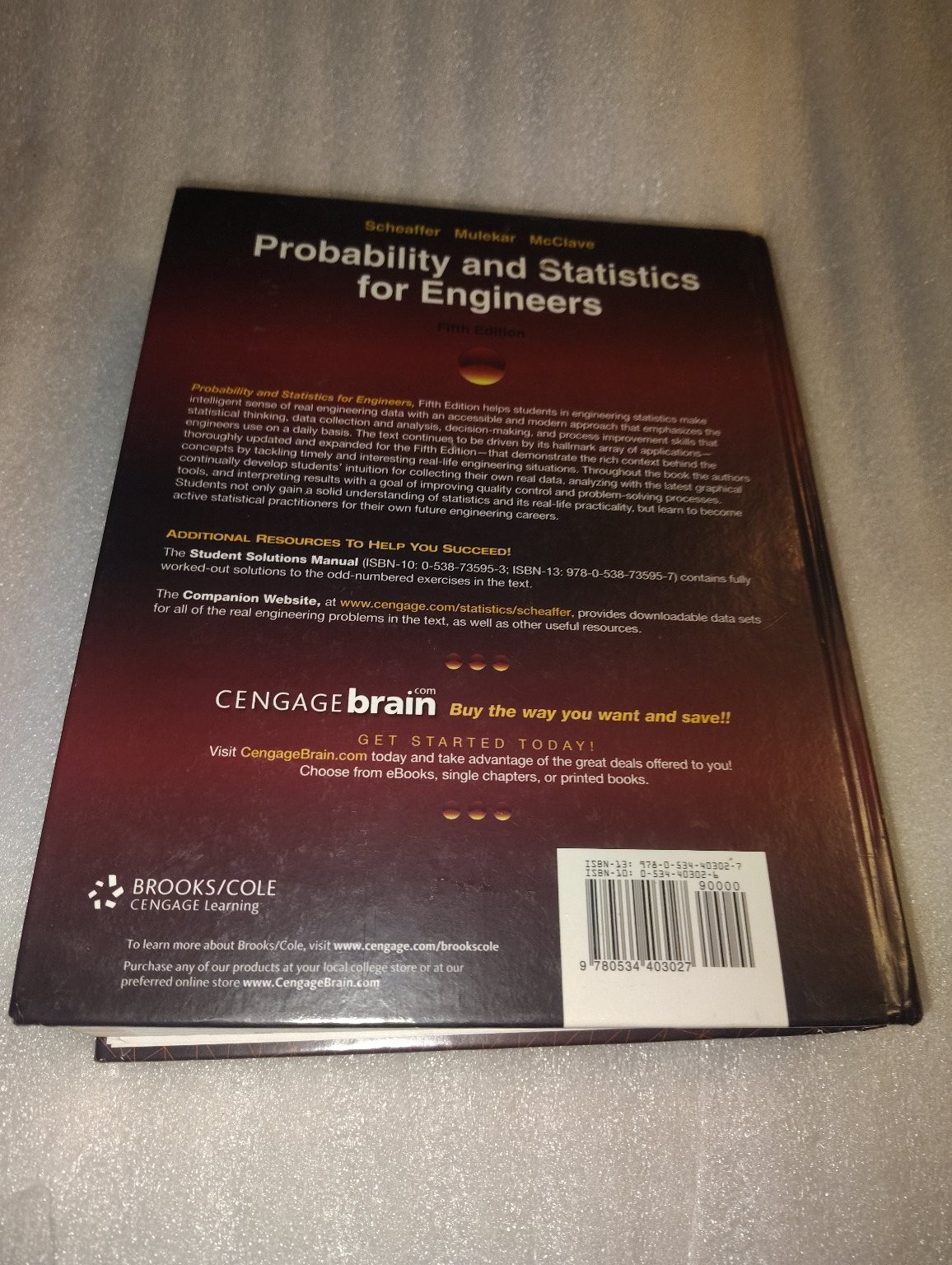 Probability and Statistics for Engineers Scheaffer 5th Edition Brooks/Cole