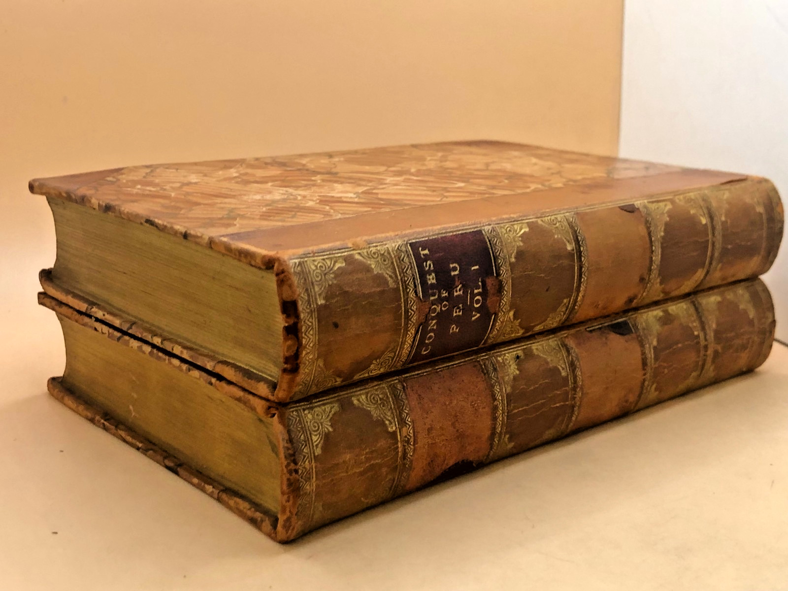 Conquest of Peru by William Prescott COMPLETE 2V OLD ANTIQUE 1/2 LEATHER HISTORY