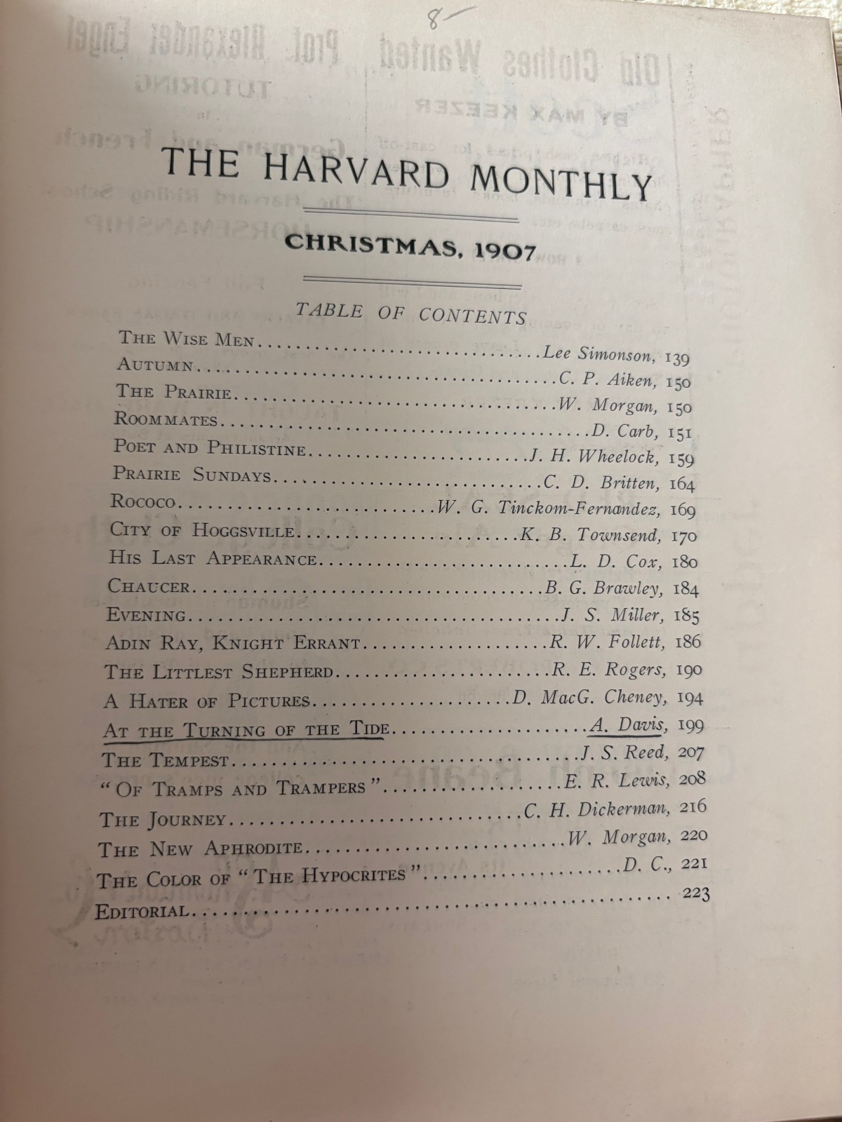 Harvard Monthly vol XLV (4) Christmas 1907 -John Reed, John Hall Wheelock