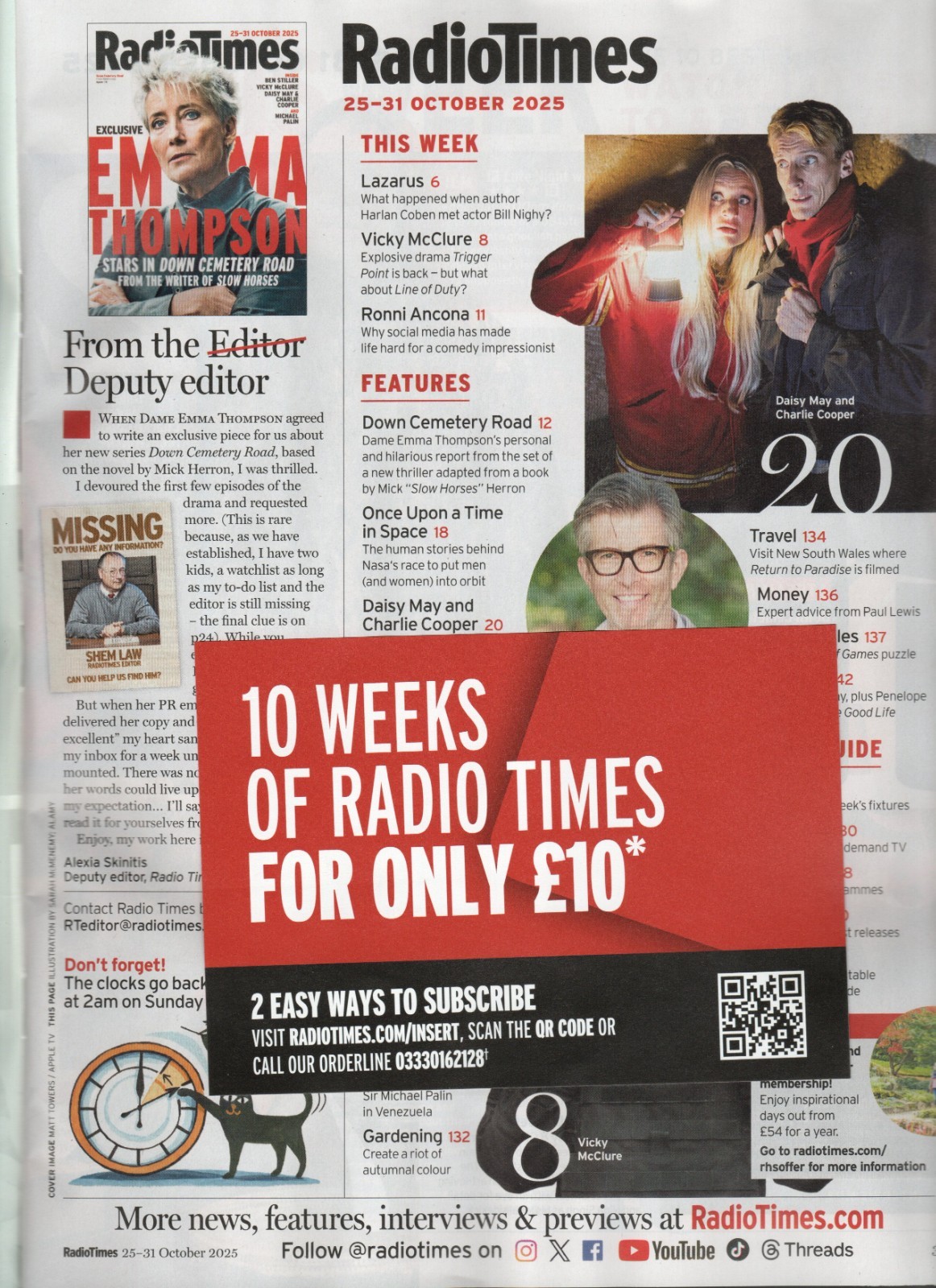 Radio Times Magazine October 25 – 31 2025 – Dame Emma Thompson Cover,