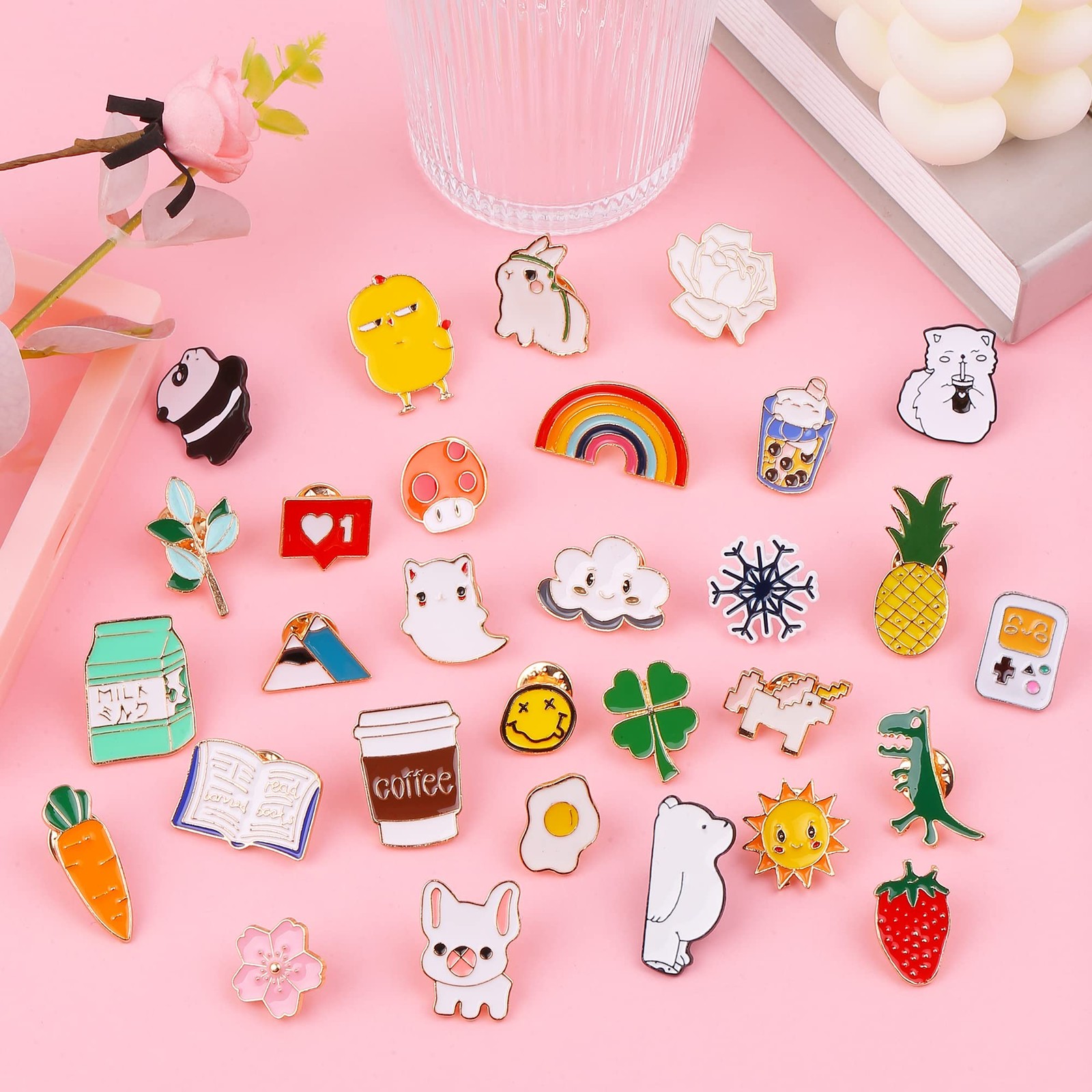 30 Pieces Cute Enamel Backpack Pins, Funny 0.6-1.2 inches, Multicolor