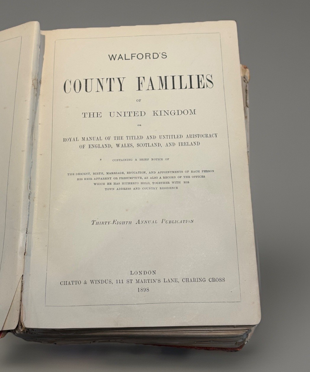 Walford&rsquo;s County Families of the United Kingdom book – 1898
