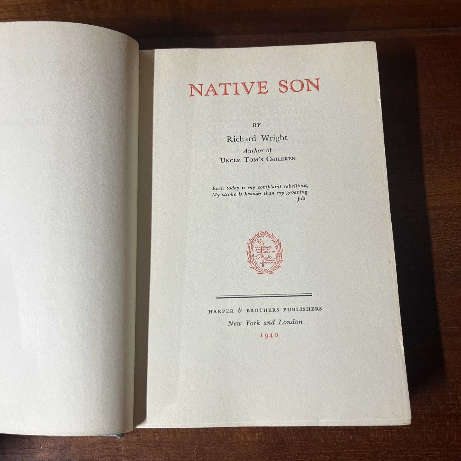 Native Son By Richard Wright Harper & Brothers 1940 First Stated Edition HC/DJ