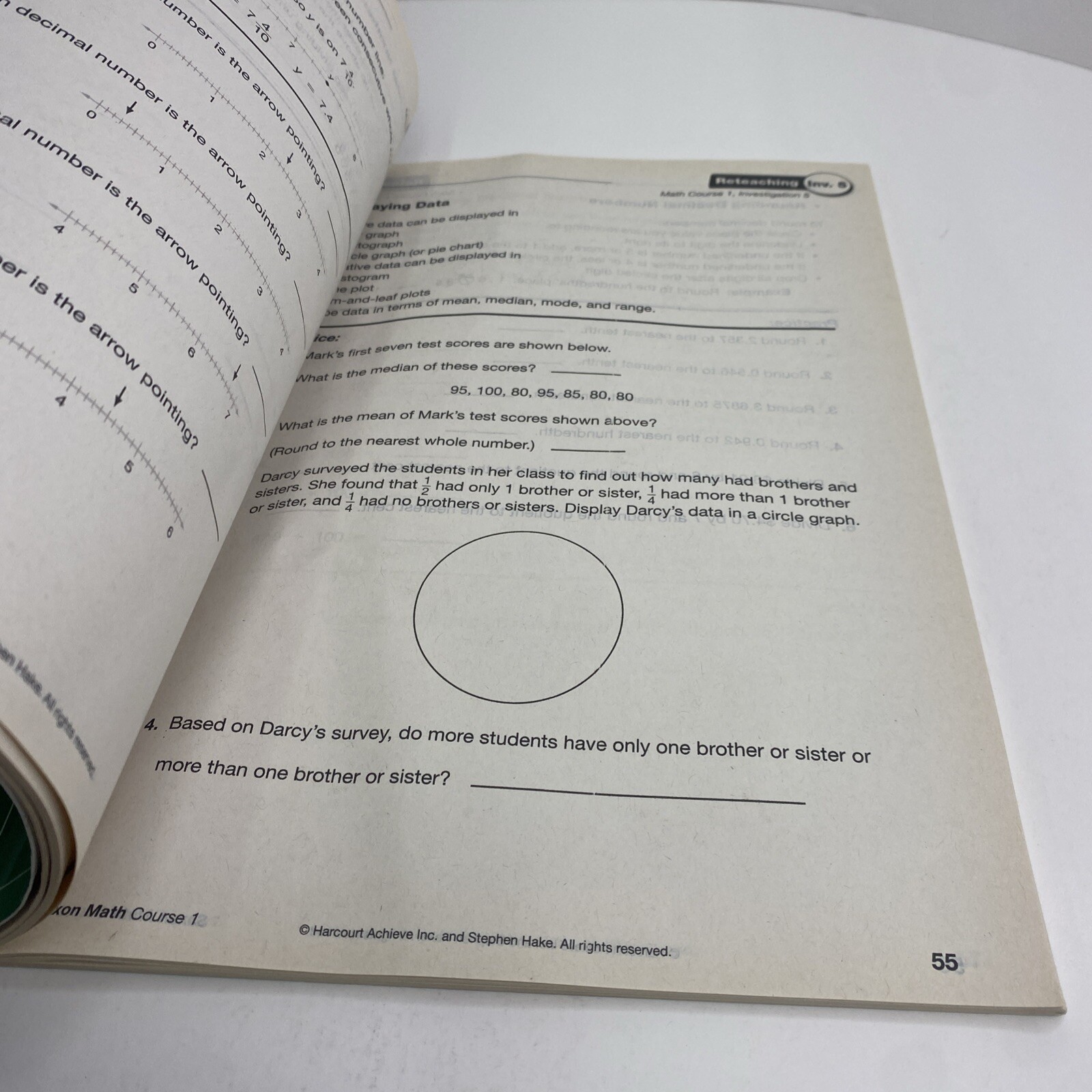 saxon math Course 1, RETEACHING Masters, ISBN 9781591418153 – Clean Pages