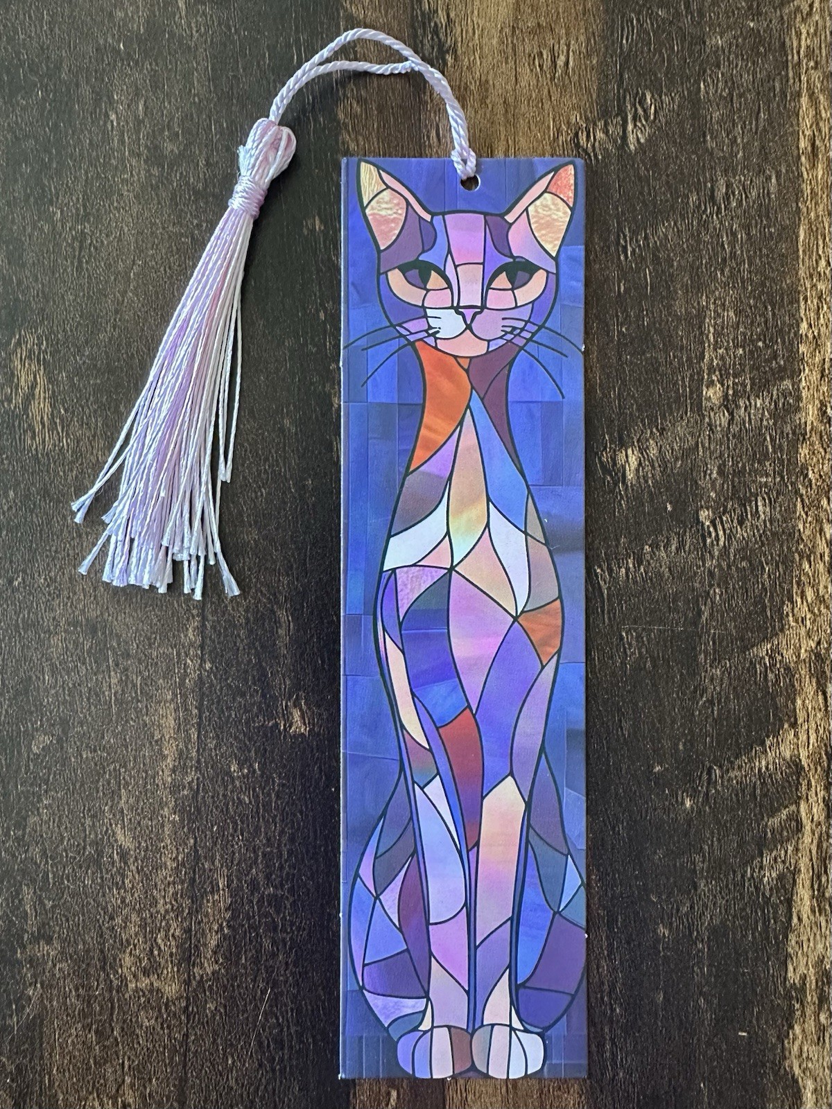 Paper Bookmark with Tassel 1.6 X 5.9 in. Stained Glass Cat