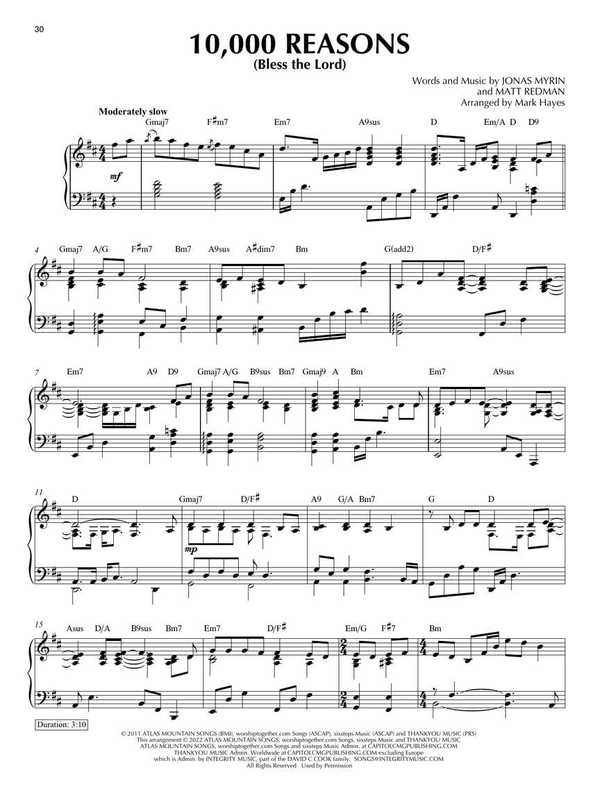 Contemporary Worship Classics for Piano by Mark Hayes | 10 Intermediate Church P