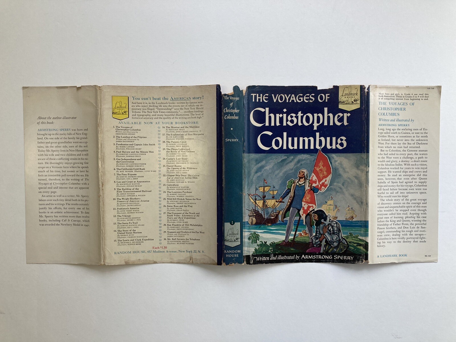 DUST JACKET for The Voyages of Christopher Columbus by Armstrong Sperry GOOD
