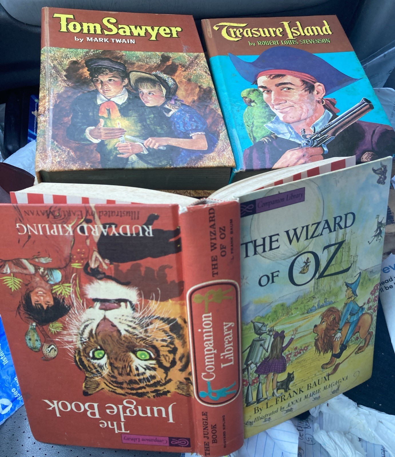 3 Hardcovers 1963-65-The Jungle Book/The Wizard of Oz+Tom Sawyer+Treasure Island