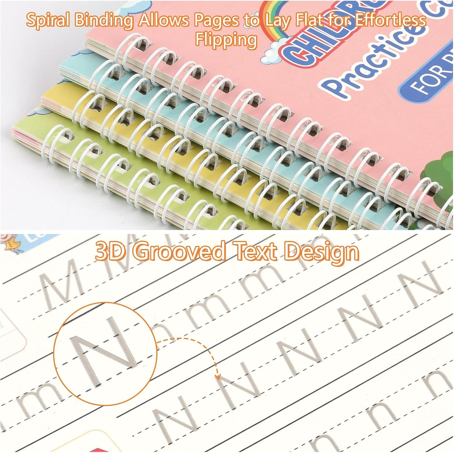 Magic Grooved Writing Books for Kids 3-5 Reusable Handwriting Practice 4 Pack