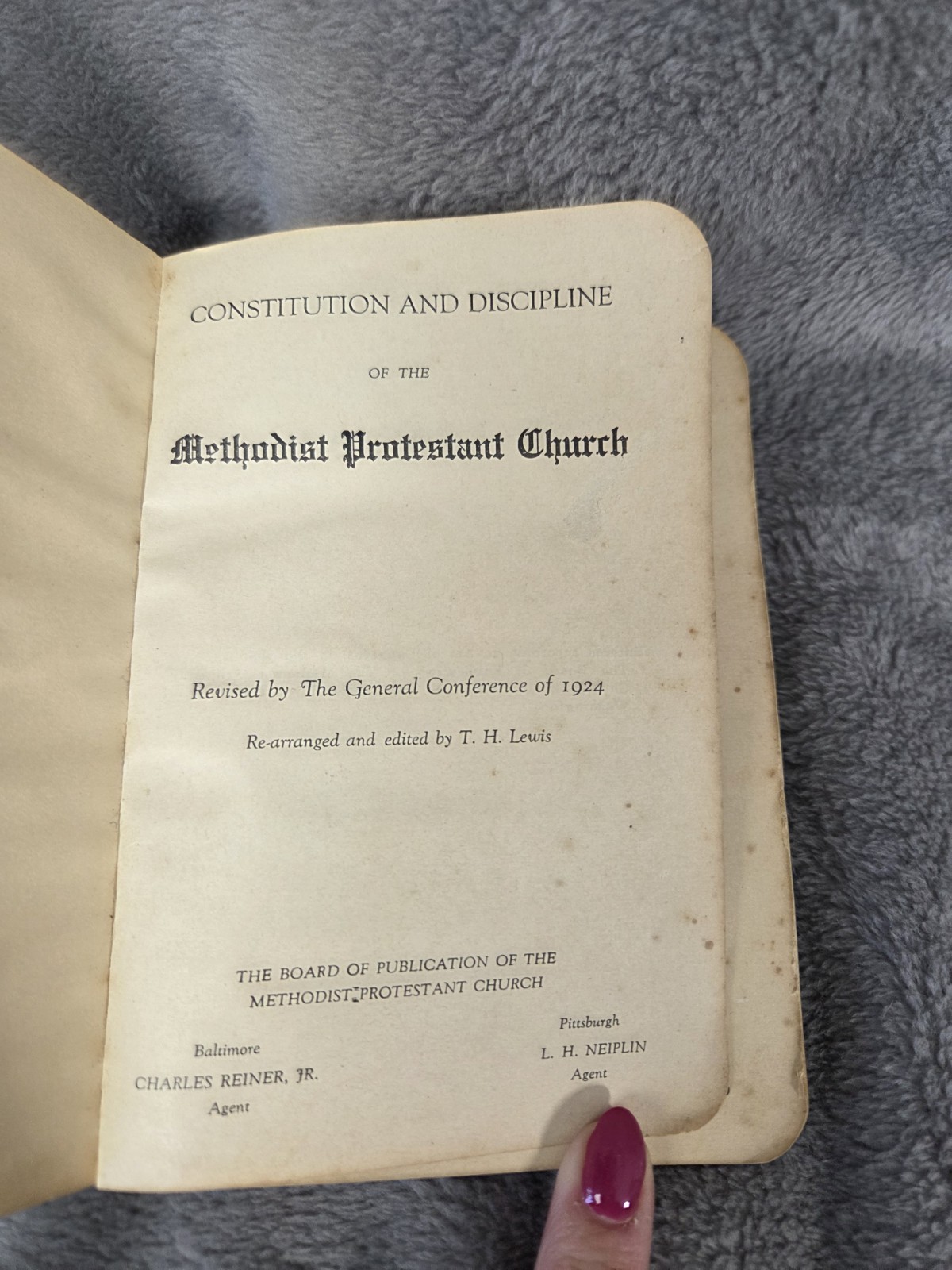 Methodist Protestant Constitution and Discipline 1924 6.5×4.25&Prime;