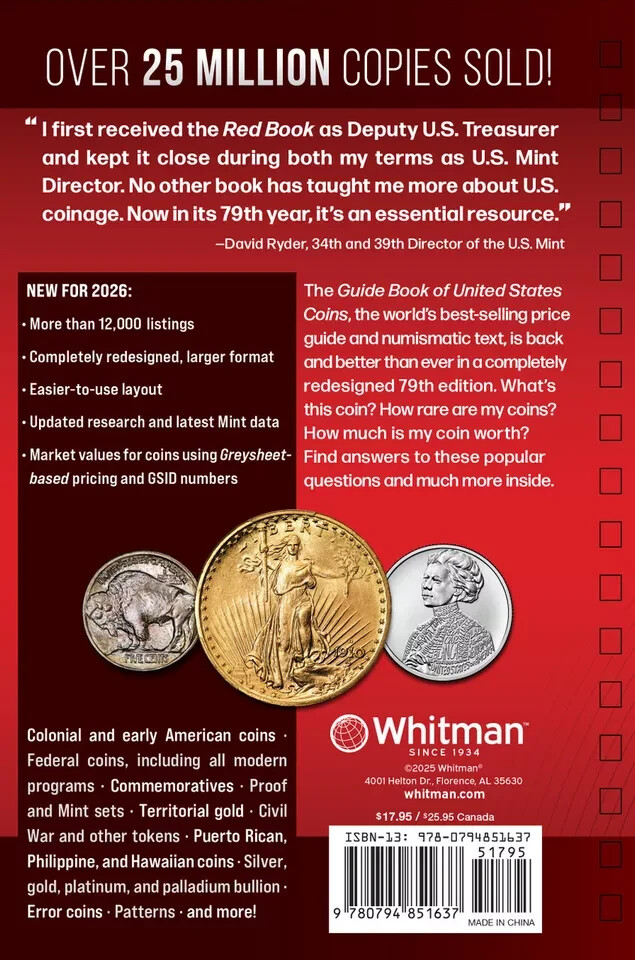 NEW!! 2026 Red Book Spiral Softcover – Retail Vaules for US Coins