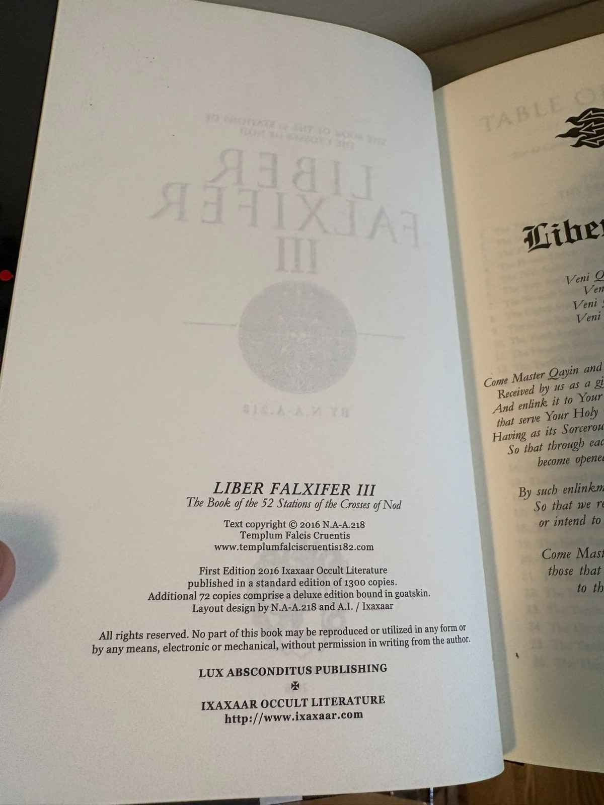 Liber Falxifer III Ixaxaar N.A-A.218 #115/1300 UNREAD LIMITED PRINTING RARE!!