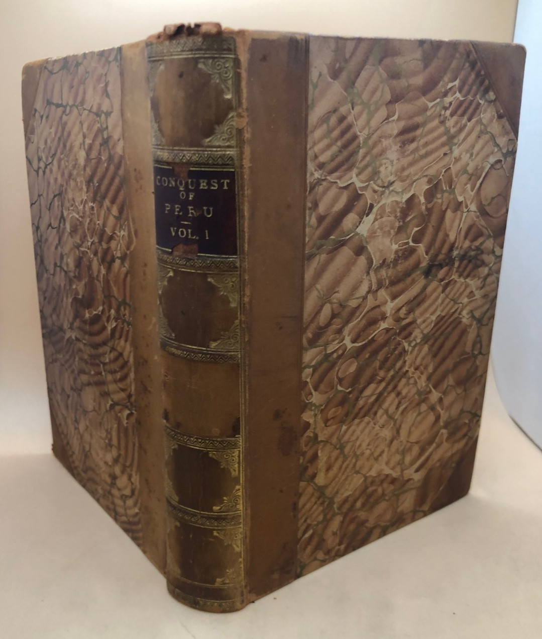 Conquest of Peru by William Prescott COMPLETE 2V OLD ANTIQUE 1/2 LEATHER HISTORY