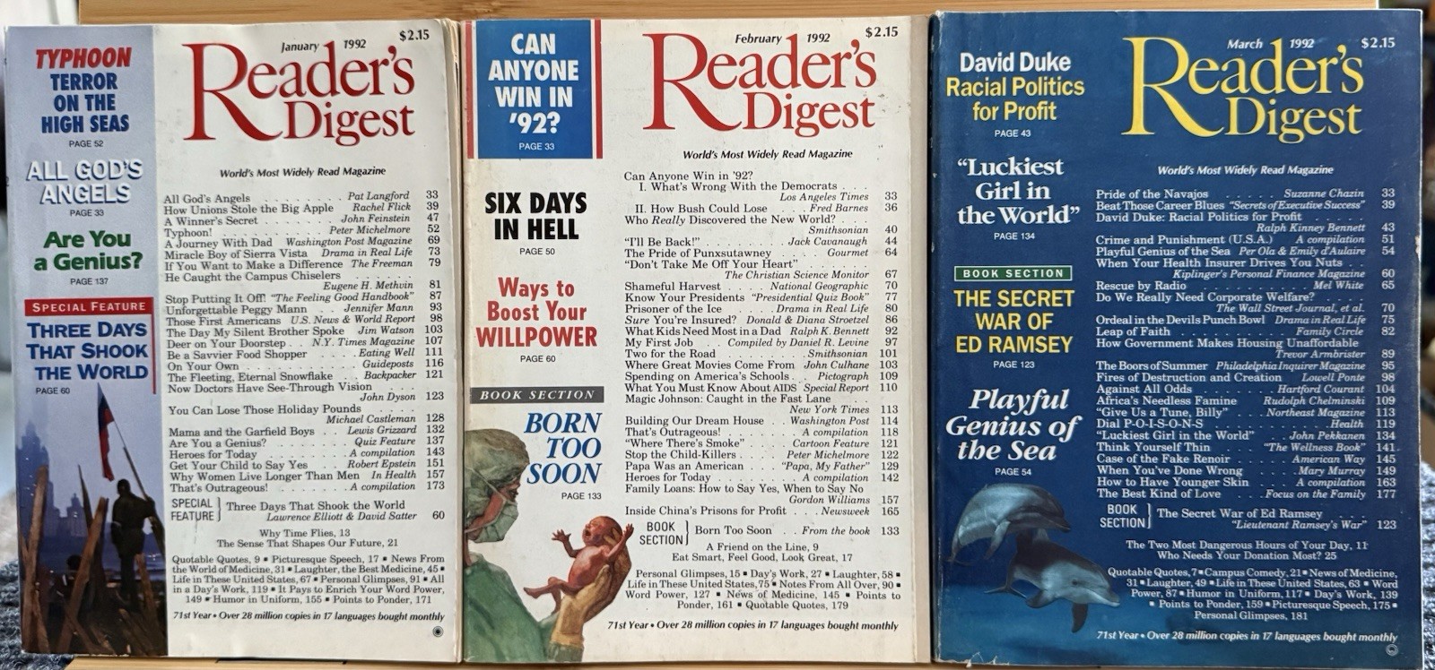 1992 October November December Reader’s DIGEST MAGAZINE Vintage History Shorts