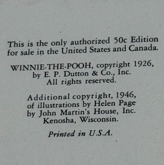 Winnie The Pooh By A. A. Milne 1946 Illustrated By Helen Page Vintage Hardback