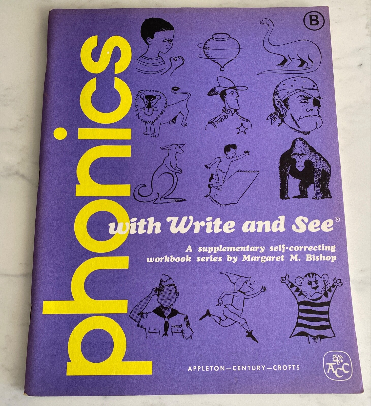 Vintage 1968 UNUSED Phonics with Write and See workbook by Margaret M Bishop