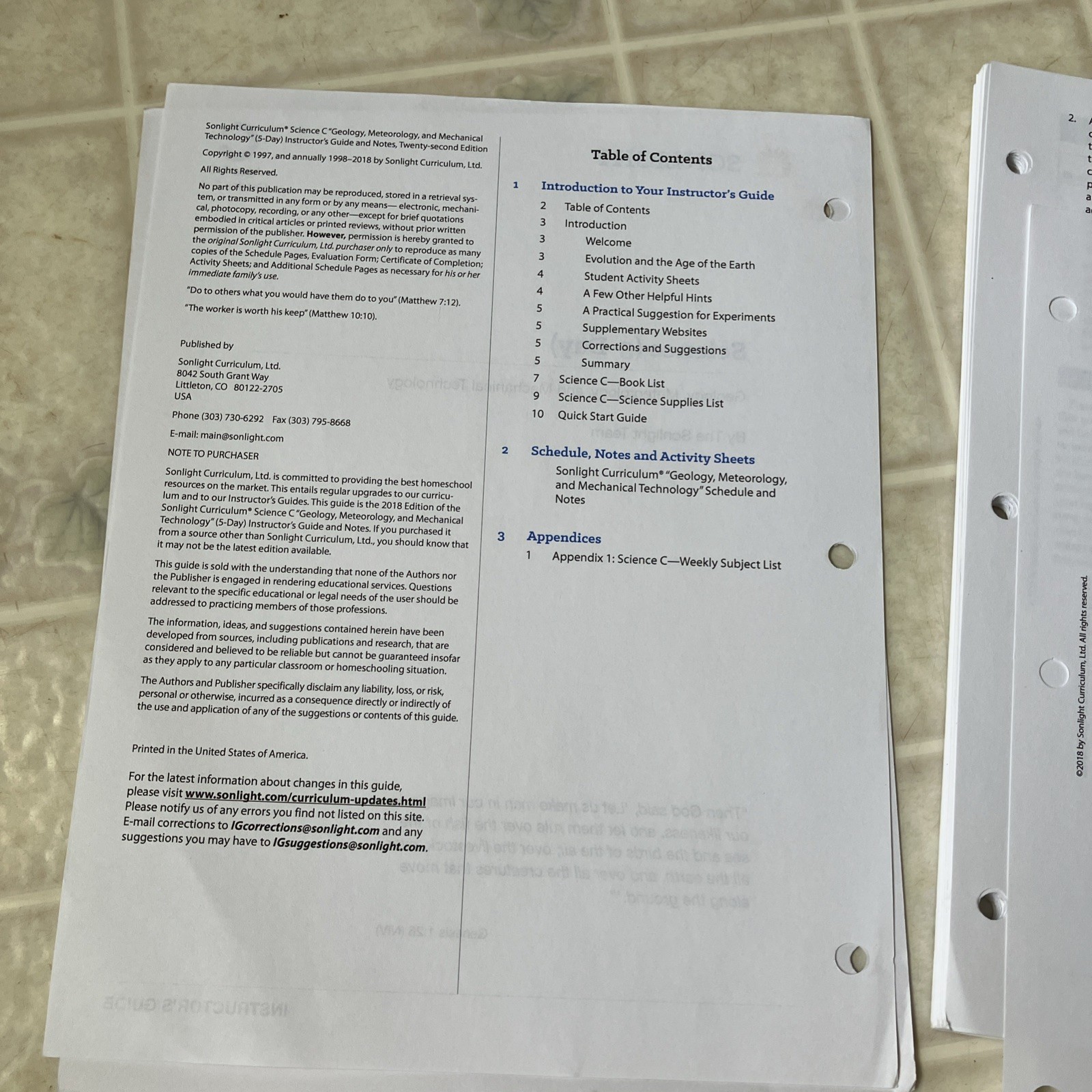 Sonlight Science 5-Day C Instructor&rsquo;s Guide No Binder Geology Meteorology Tech