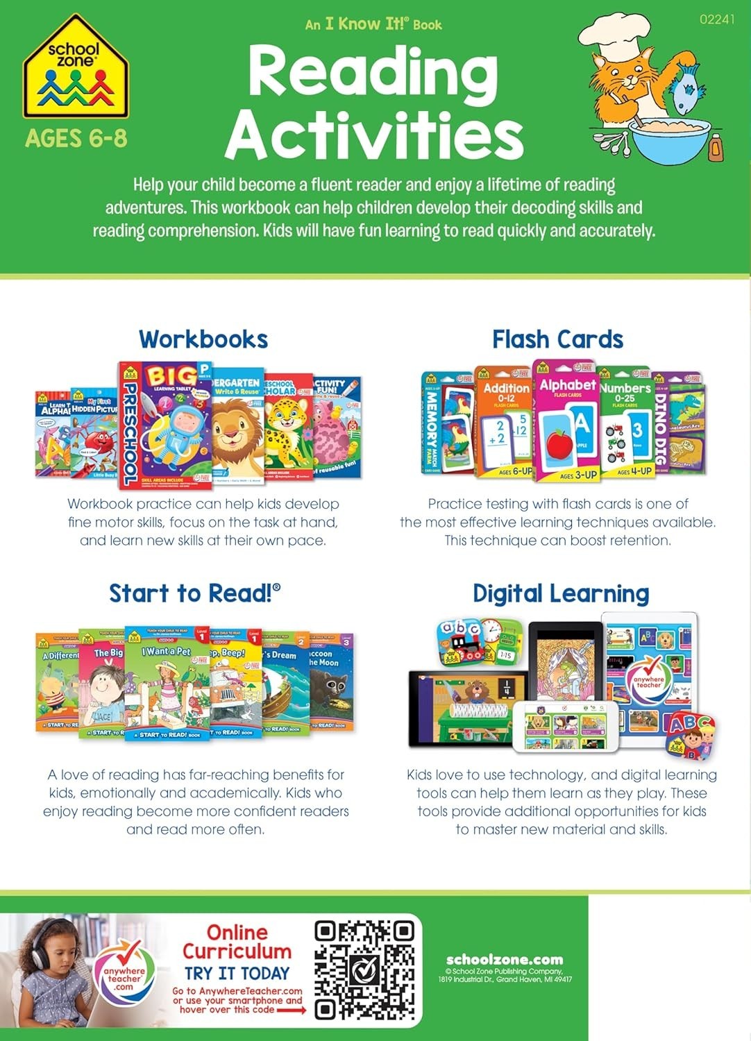 School Zone Reading Activities 1-2 Workbook: 64 Pages, 1St Grade, 2Nd Grade, Com
