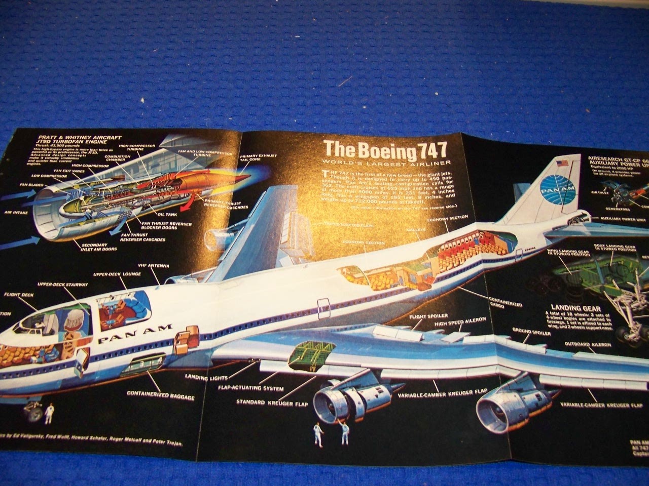 1969 BOEING 747 « WORLD&rsquo;S LARGEST AIRLINER » 3-PAGE CUTAWAY/DETAILS (364RR)