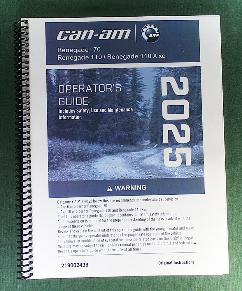 2025 Can-Am Renegade 110 X xc Owner&rsquo;s Manual: 231 Pages & Protective Covers
